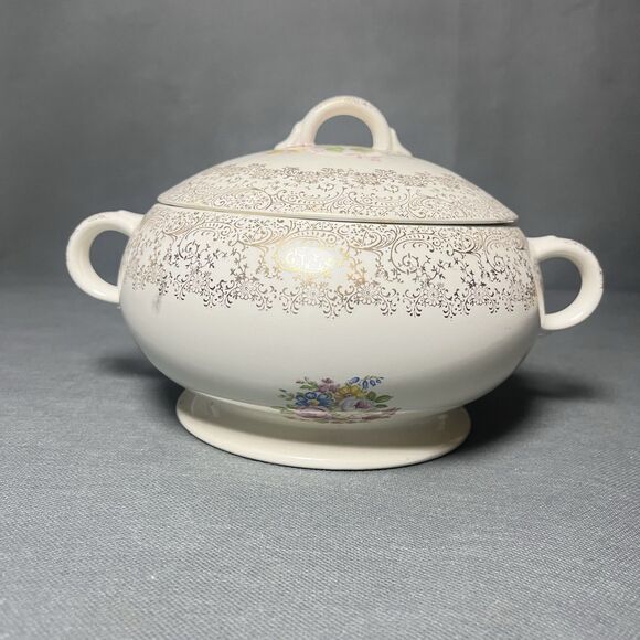 Soup Tureen Royal China Rose Glory Union Made 24 Kt Gold-Vintage 1950s - Picture 3 of 7